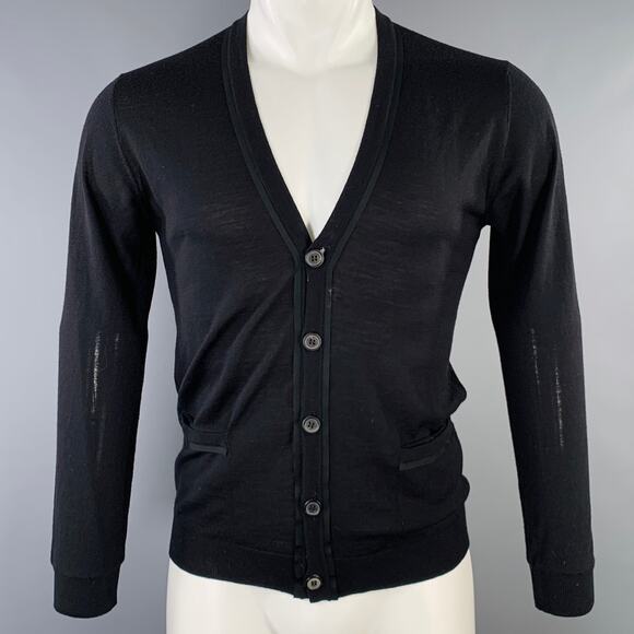 LANVIN Size 38 Black Knit Ribbon Trim V-Neck Cardigan - Picture 1 of 5